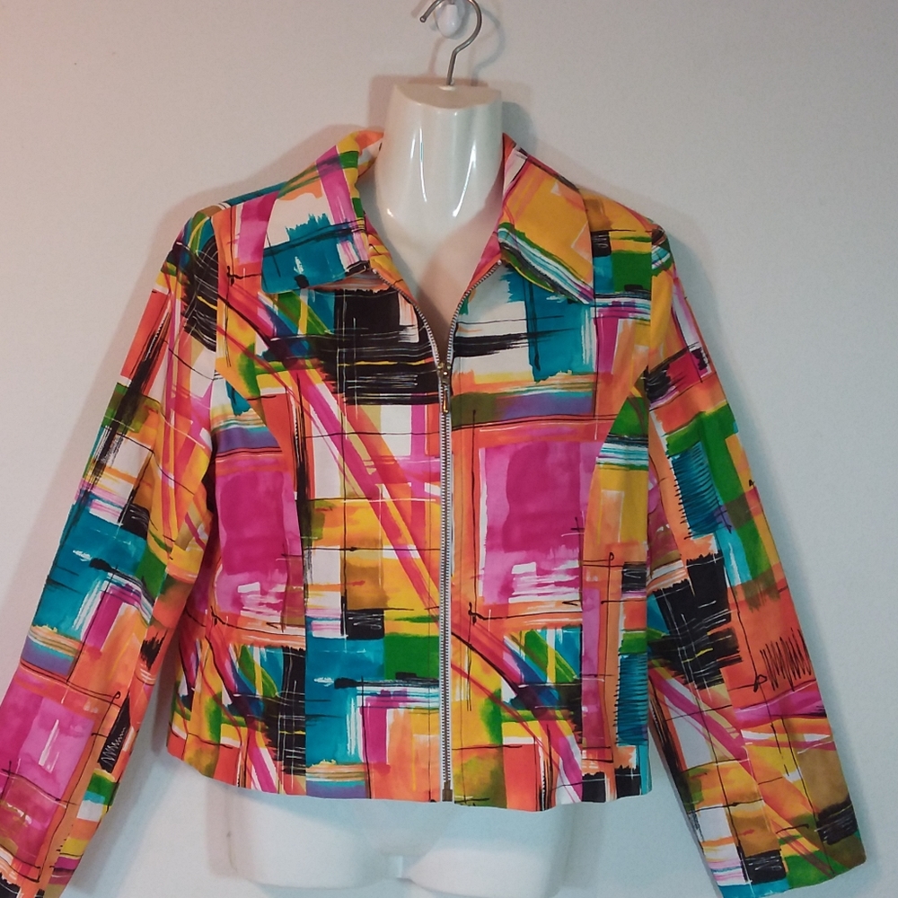 LoriZoni Graphic Print Zip Front Jacket